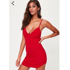 Petite Red Strappy Plunge Bodycon Dress NEW